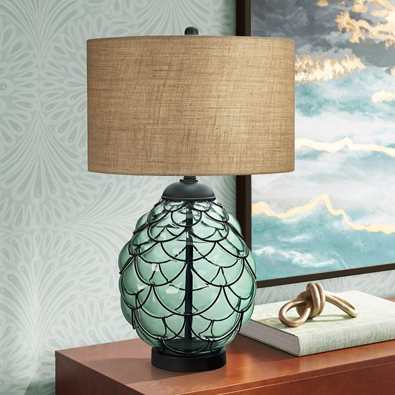 Image 1 Possini Euro 28 1/2" Coastal Modern Sea Blue Glass Table Lamp