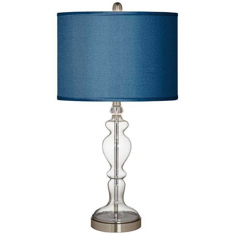 Image 2 Possini Euro 28" Blue Faux Silk Apothecary Clear Glass Table Lamp