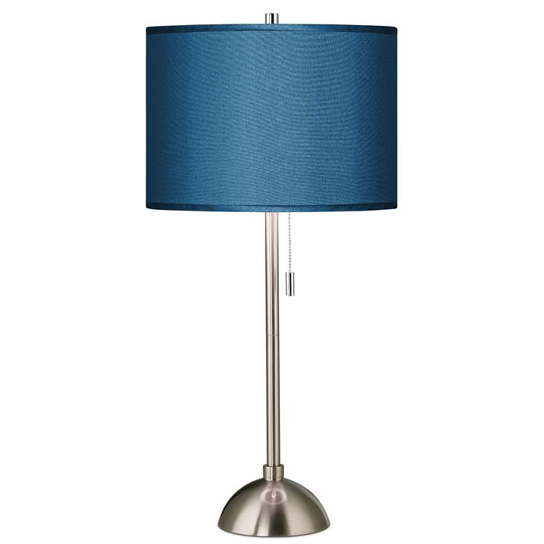 Image 1 Possini Euro 28" Blue Faux Silk Brushed Nickel Modern Table Lamp