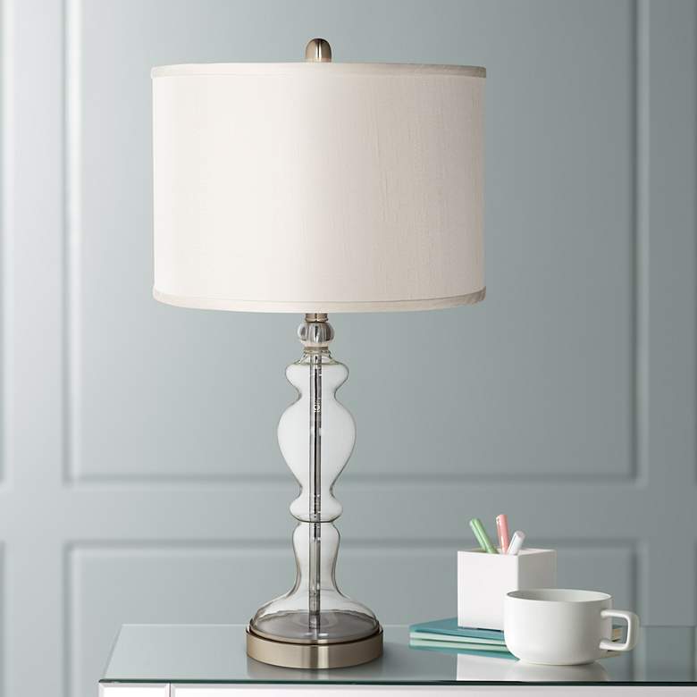 Image 1 Possini Euro 28" Cream Faux Silk Shade Apothecary Glass Table Lamp