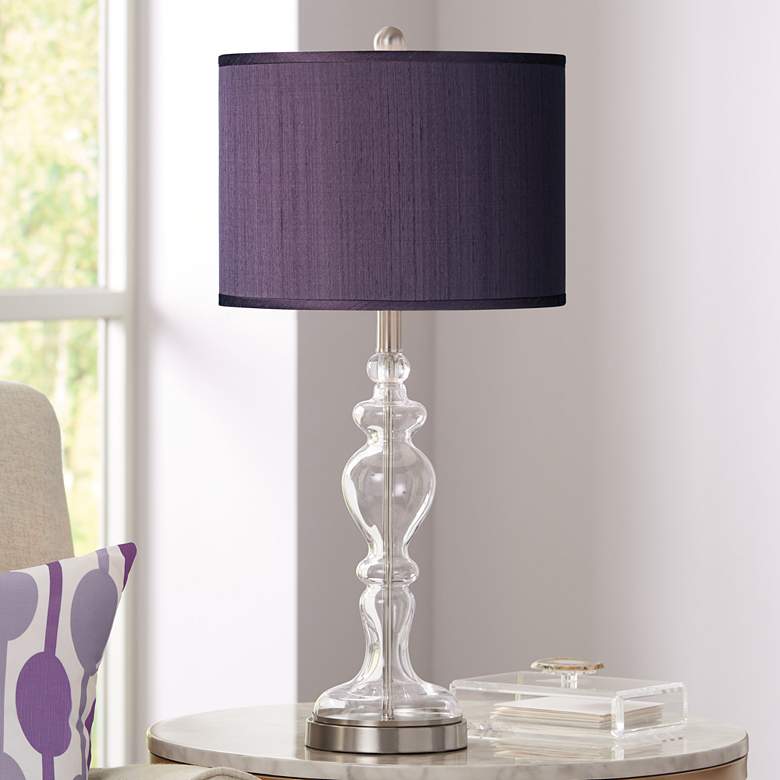 Image 1 Possini Euro 28" Eggplant Purple Apothecary Clear Glass Table Lamp