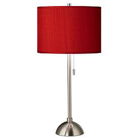 Image1 of Possini Euro 28" Red Faux Silk and Brushed Nickel Modern Table Lamp