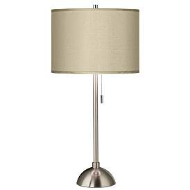 Image1 of Possini Euro 28" Taupe Faux Silk and Brushed Nickel Modern Table Lamp