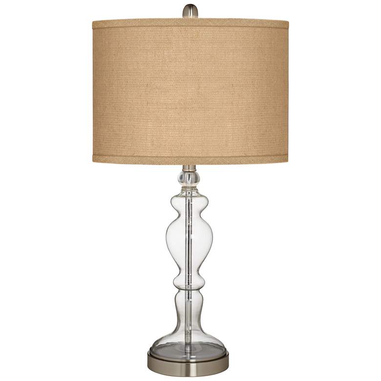 Image 2 Possini Euro 28 inch Woven Burlap Apothecary Clear Glass Table Lamp