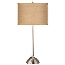 Image1 of Possini Euro 28" Woven Burlap Shade Brushed Nickel Modern Table Lamp