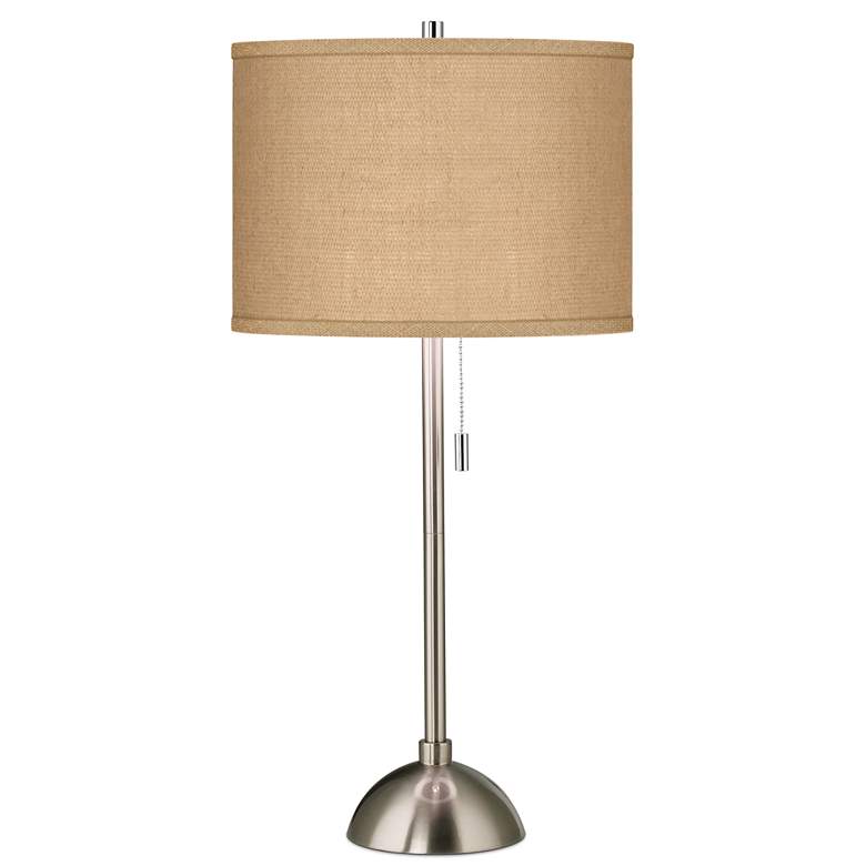 Image 1 Possini Euro 28 inch Woven Burlap Shade Brushed Nickel Modern Table Lamp