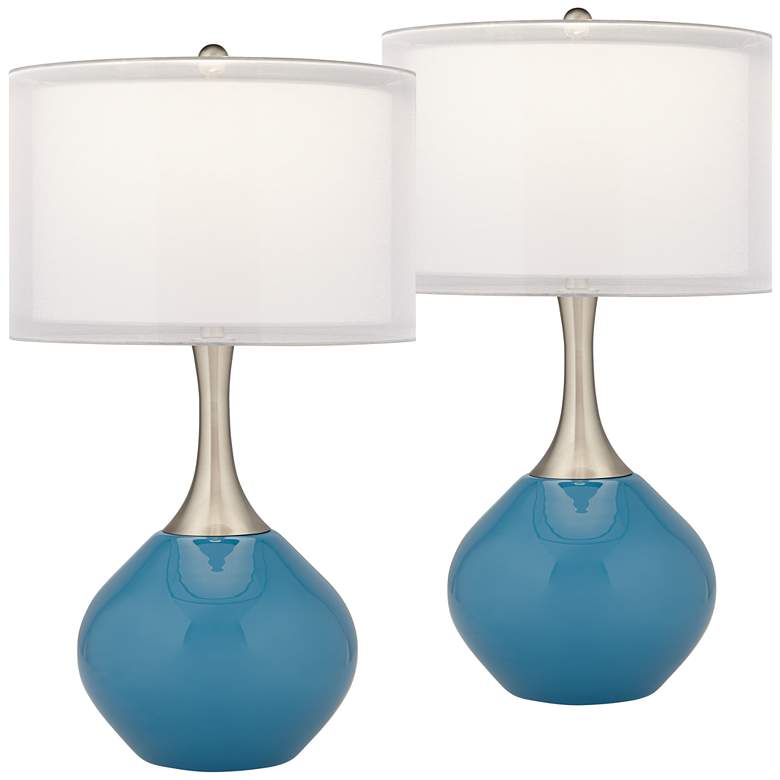 Image 2 Possini Euro 30 3/8 inch High Modern Glass Swift Blue Table Lamps Set of 2