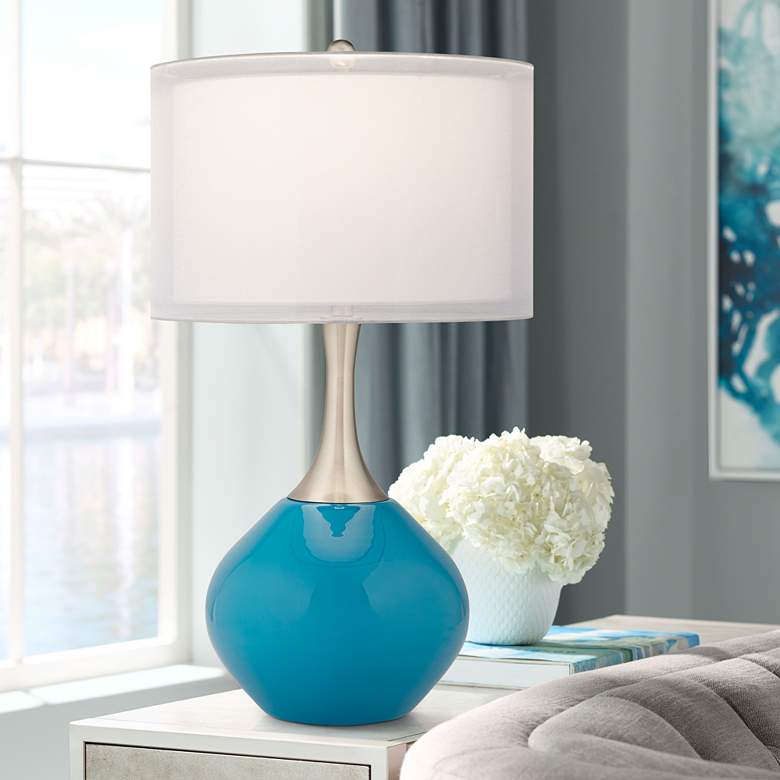 Image 7 Possini Euro 30 3/8 inch High Modern Glass Swift Blue Table Lamps Set of 2 more views