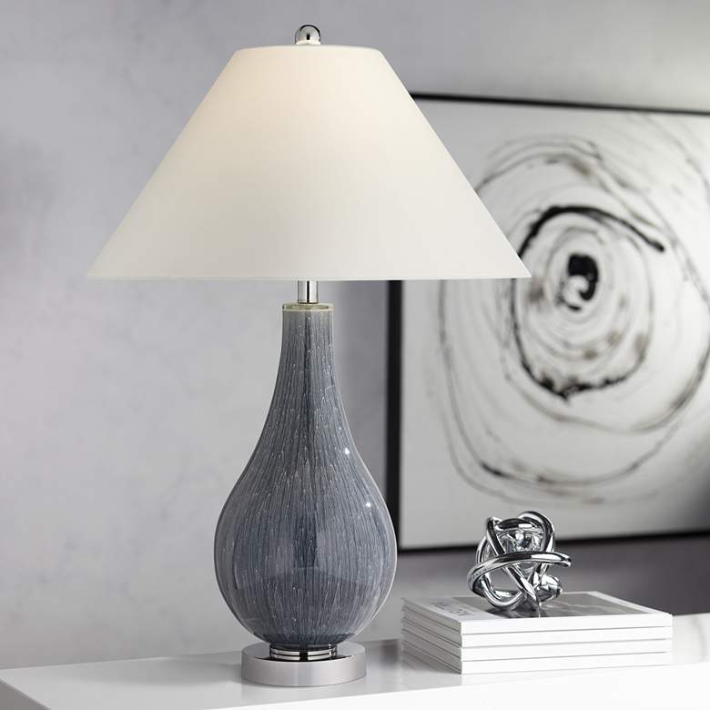 Image 1 Possini Euro 30" High Gray Art Glass Vase USB Table Lamp