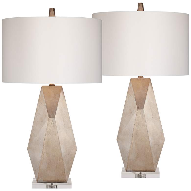 Image 2 Possini Euro 32 1/2" Champagne Gold Geometric Table Lamps Set of 2