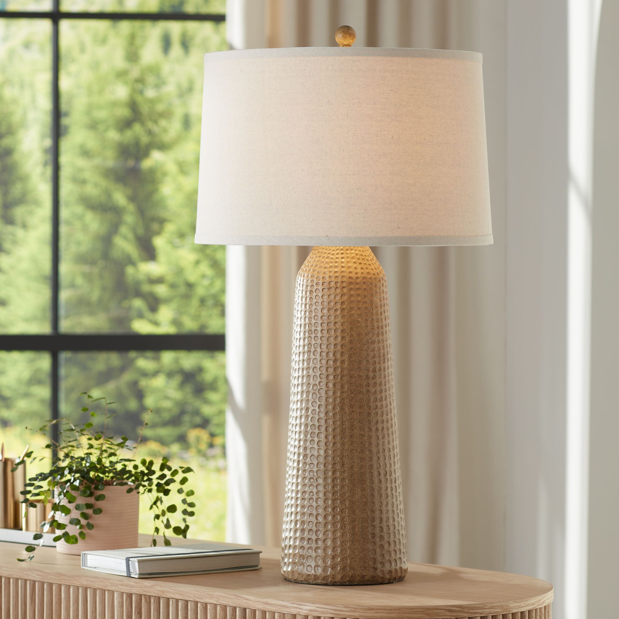 Image Possini Euro 32 1/2" High Hammered Finish Tan Modern Table Lamp