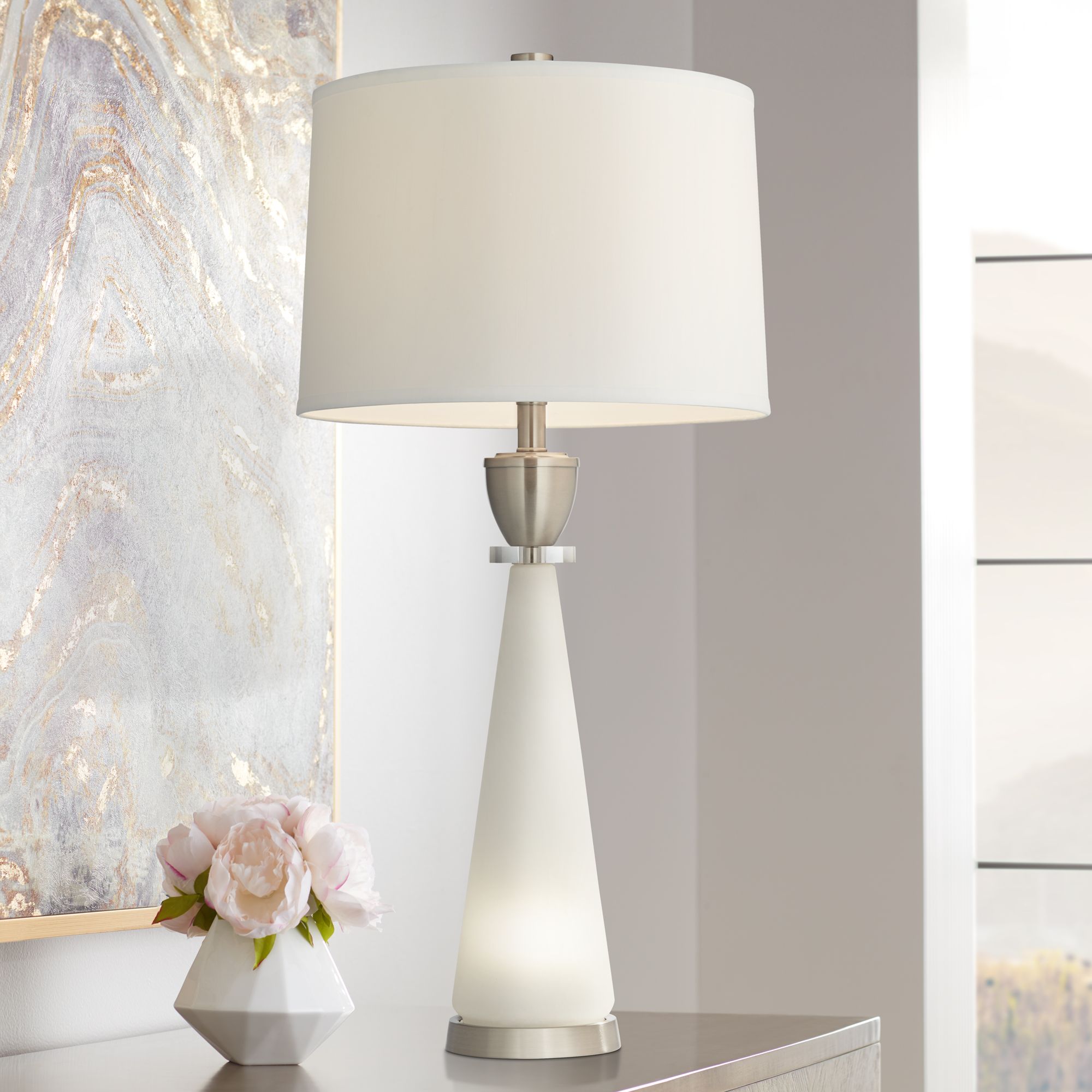 Image Possini Euro 32 1/2" Nickel and Glass Night Light Table Lamp