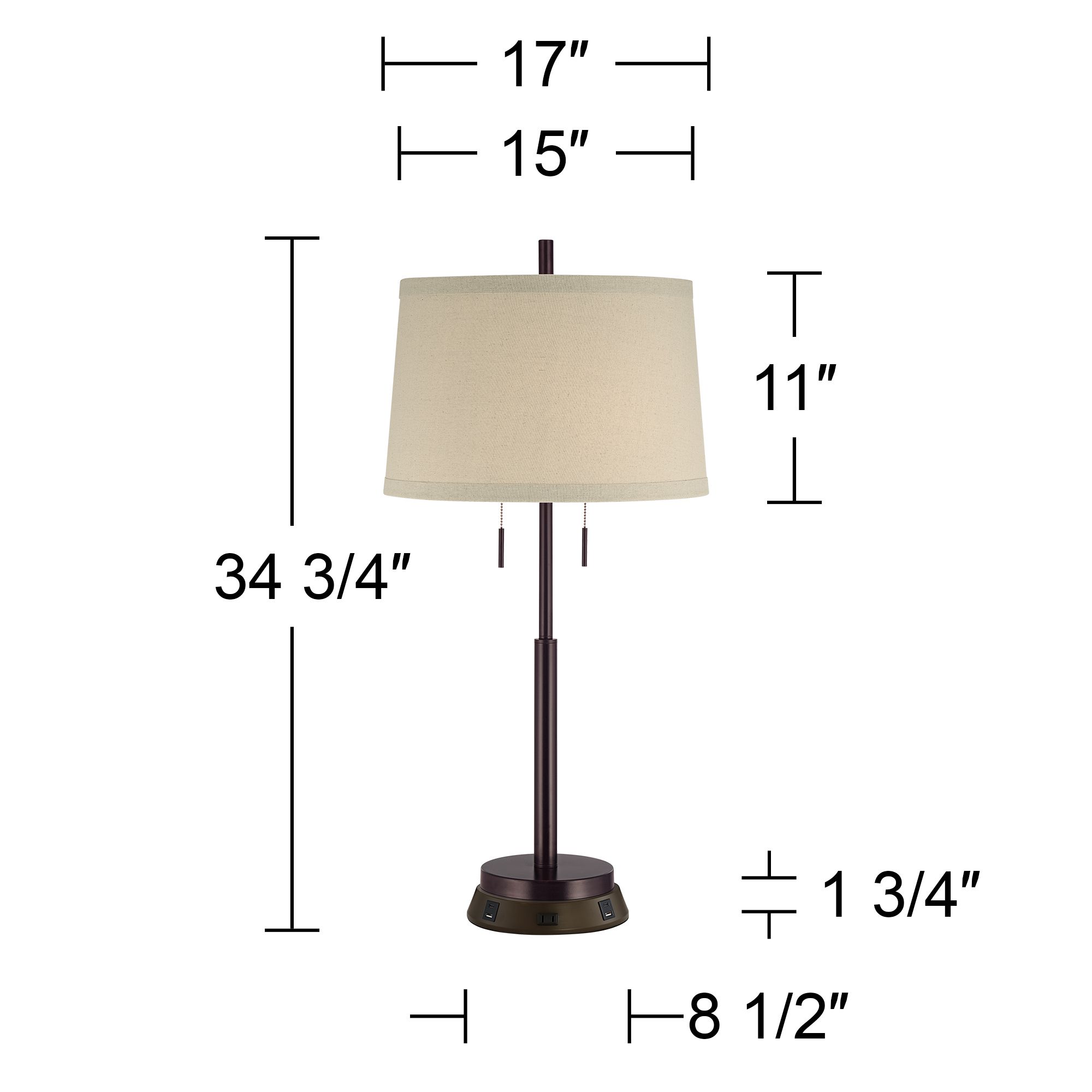 Possini Euro 34 3/4" Bronze Stick Table Lamp with USB Workstation Base