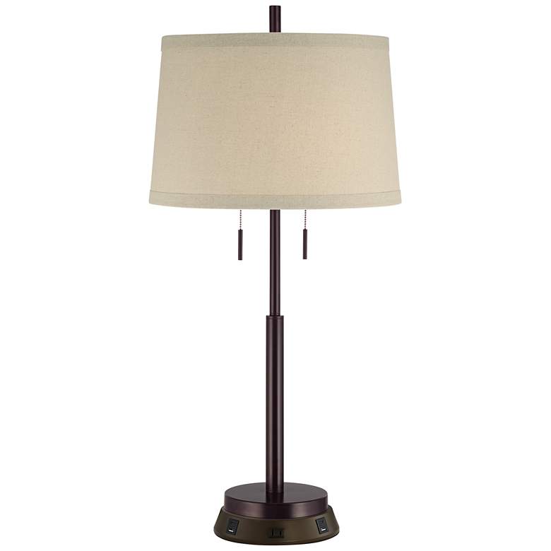 Image 2 Possini Euro 34 3/4" Bronze Stick Table Lamp with USB Workstation Base