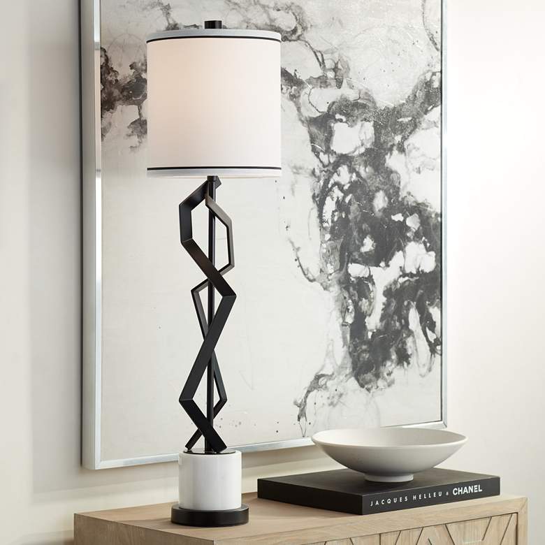 Image 1 Possini Euro 35 3/4" White Black Modern Geometric Buffet Table Lamp