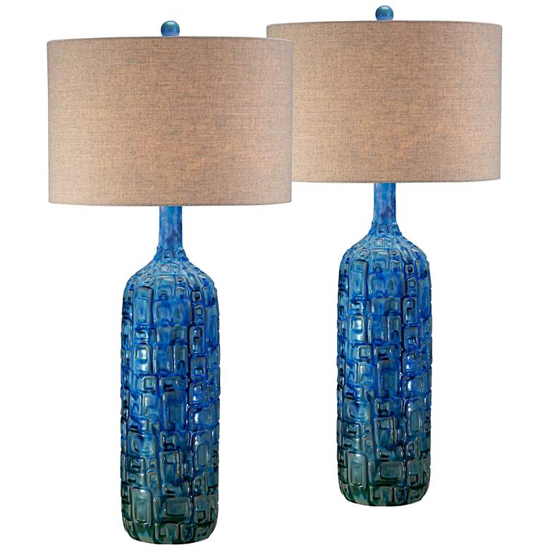 Image 2 Possini Euro 36 inch Teal Blue Modern Ceramic Table Lamps Set of 2