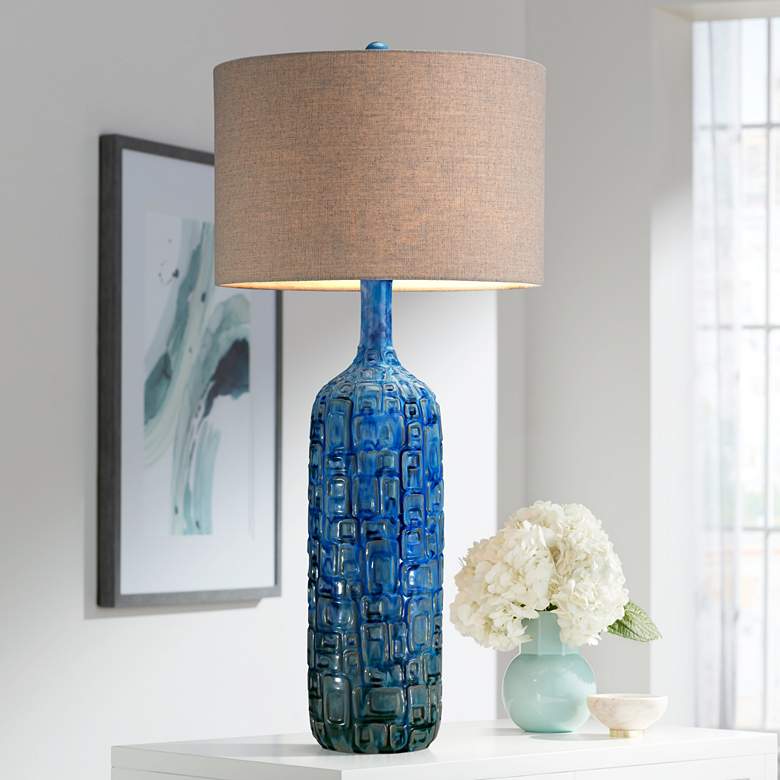 Image 7 Possini Euro 36" Teal Blue Modern Ceramic Table Lamps Set of 2 more views