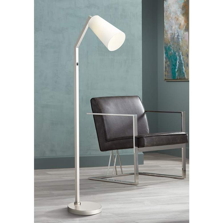 Image 1 Possini Euro 57" HIgh Satin Nickel and White Modern Floor Lamp