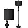 Possini Euro 58" High Black Faux Silk Black Bronze Font Floor Lamp