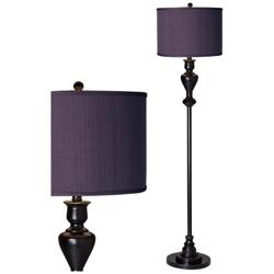 Possini Euro 58&quot; High Eggplant Purple Shade Black-Bronze Floor Lamp