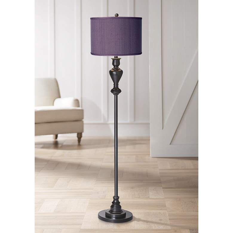 Image 1 Possini Euro 58 inch High Eggplant Purple Shade Black-Bronze Floor Lamp
