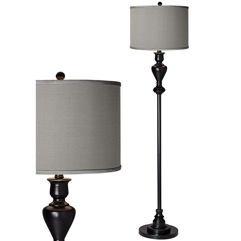 Image 1 Possini Euro 58" High Gray Shade Black Bronze Font Floor Lamp