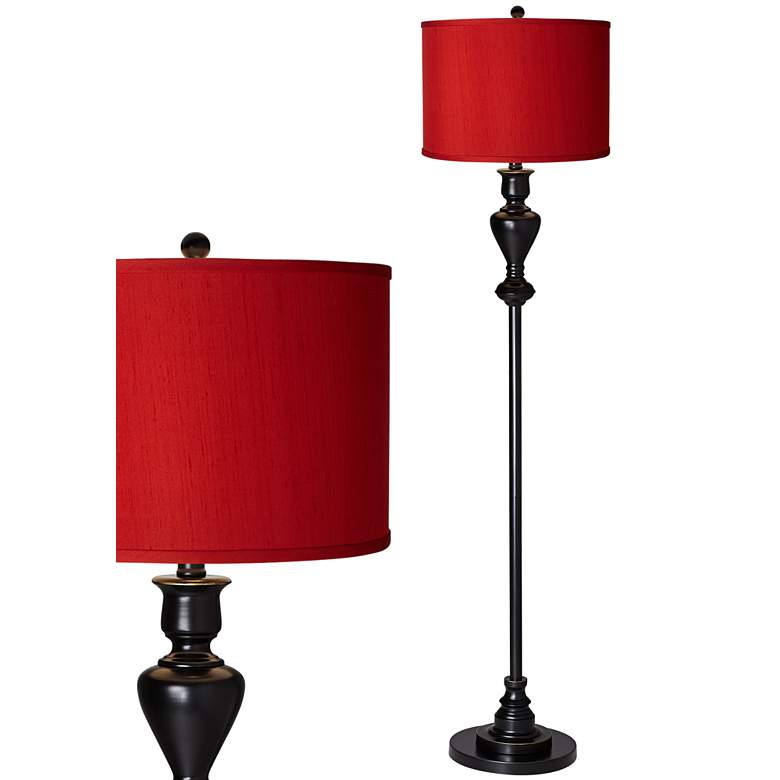 Image 1 Possini Euro 58" High Red Textured Shade Black Bronze Font Floor Lamp