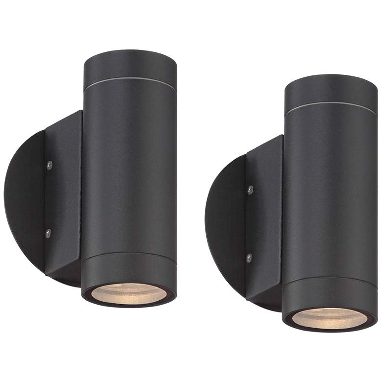 Image 1 Possini Euro 6 1/2 inch High Matte Black Up and Down Wall Light Set of 2