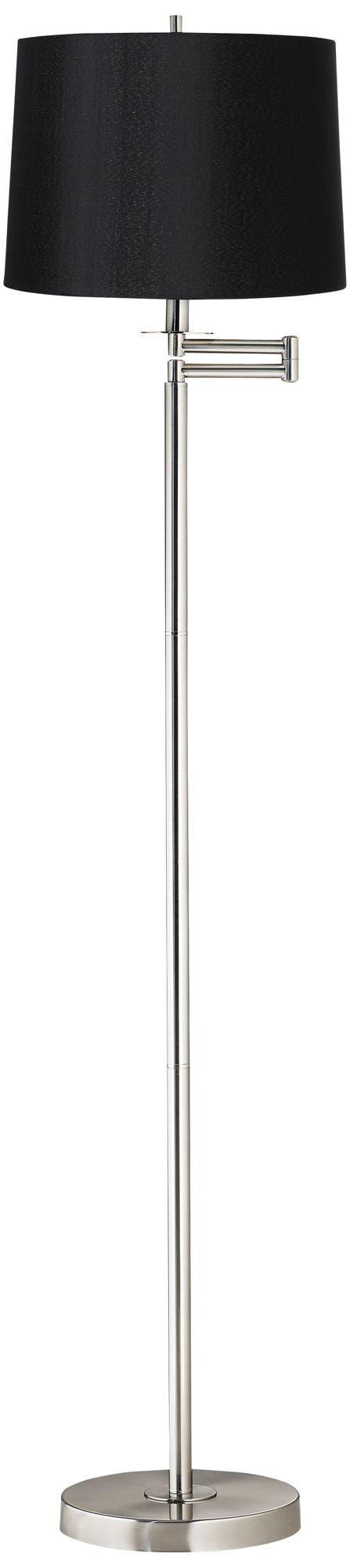 Possini Euro 60 1/2" Black Drum Brushed Nickel Swing Arm Floor Lamp