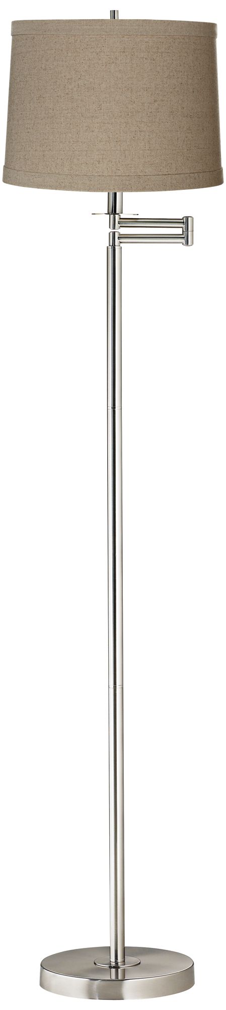 Possini Euro 60 1/2" Natural Linen Brushed Nickel Swing Arm Floor Lamp