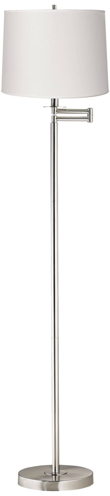 Possini Euro 60 1/2" White Drum Brushed Nickel Swing Arm Floor Lamp