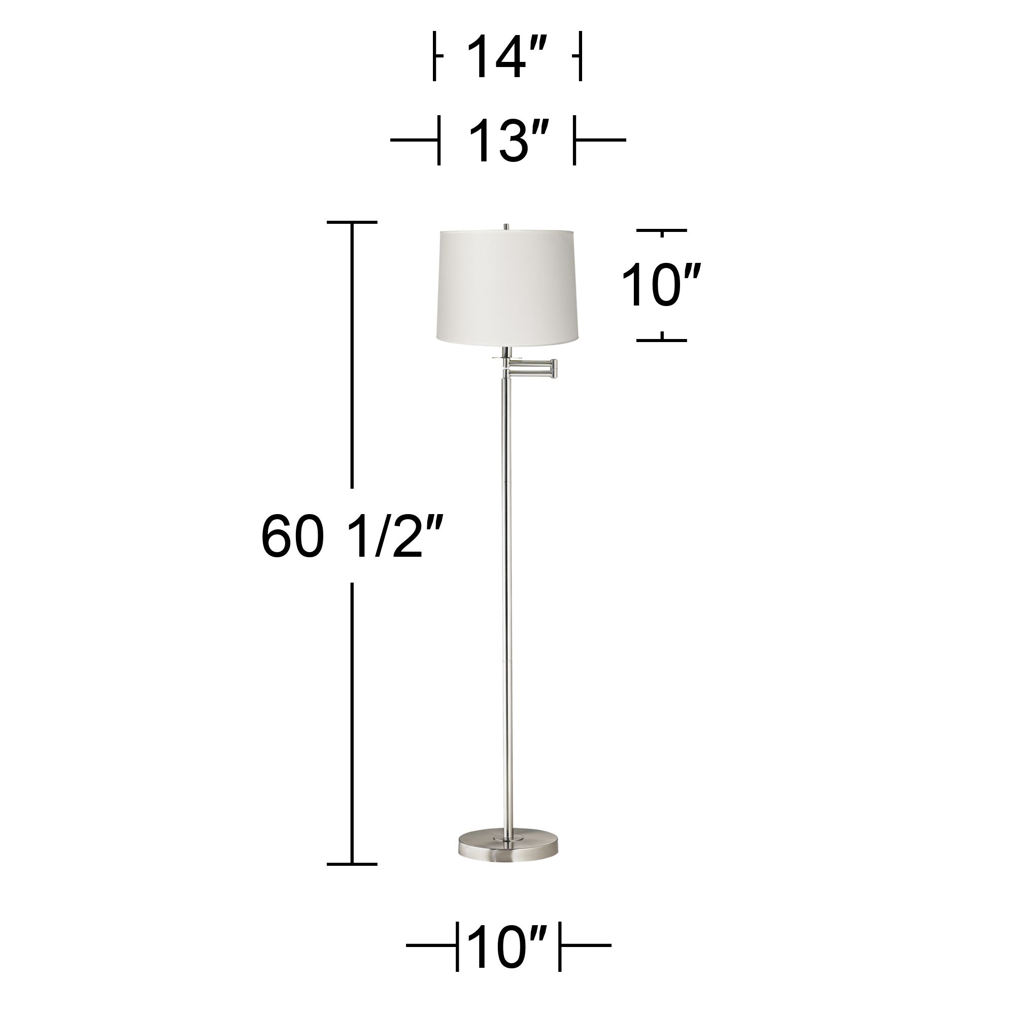 Image 3 Possini Euro 60 1/2" White Drum Brushed Nickel Swing Arm Floor Lamp more views