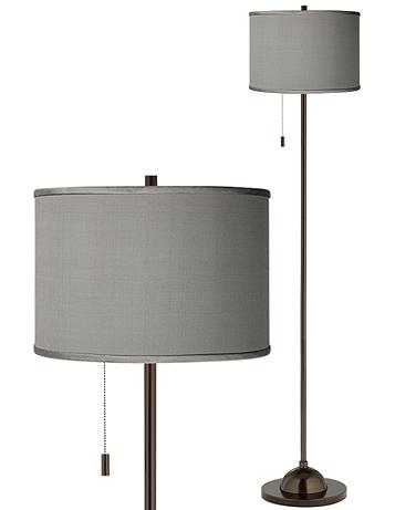 Possini Euro 62" High Gray Faux Silk Bronze Club Floor Lamp