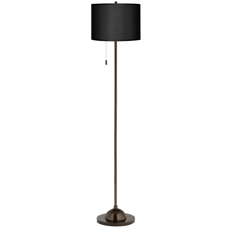 Image 2 Possini Euro 62 inch Black Faux Silk Shade Bronze Club Floor Lamp