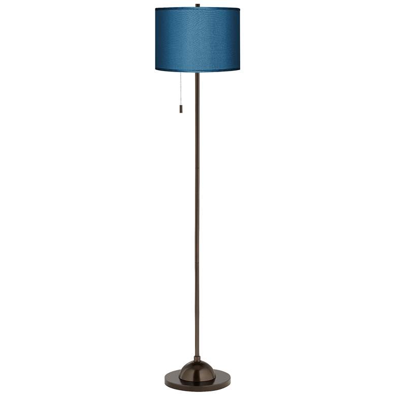 Image 2 Possini Euro 62 inch Blue Faux Silk Shade Bronze Club Floor Lamp
