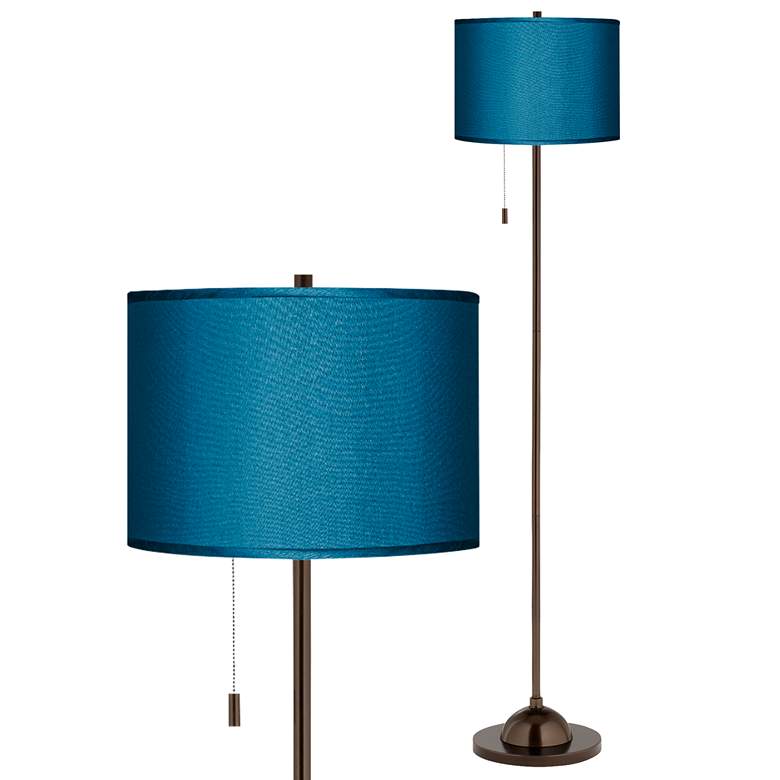 Image 1 Possini Euro 62" Blue Faux Silk Shade Bronze Club Floor Lamp