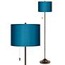 Possini Euro 62" Blue Faux Silk Shade Bronze Club Floor Lamp
