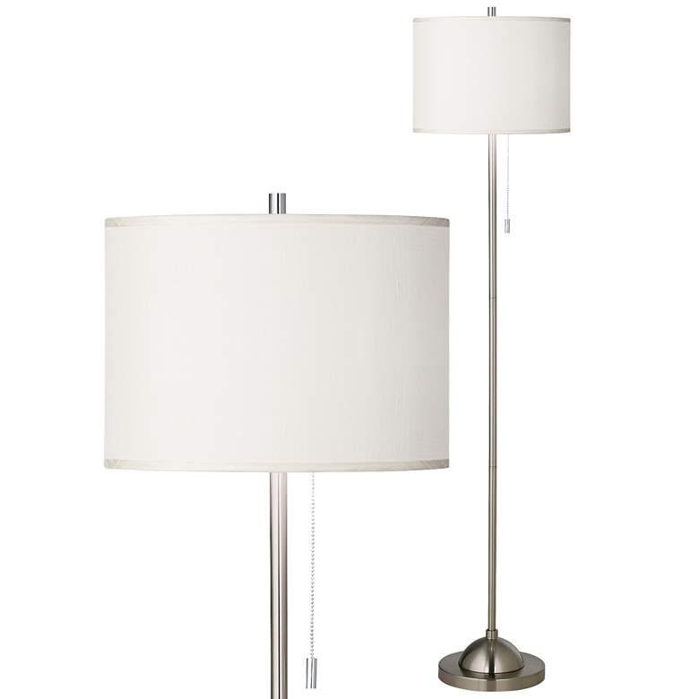 Image 1 Possini Euro 62 inch Cream White and Brushed Nickel Pull Chain Floor Lamp