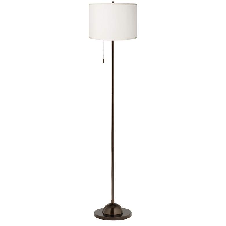 Image 2 Possini Euro 62 inch Cream White Faux Silk and Bronze Club Floor Lamp