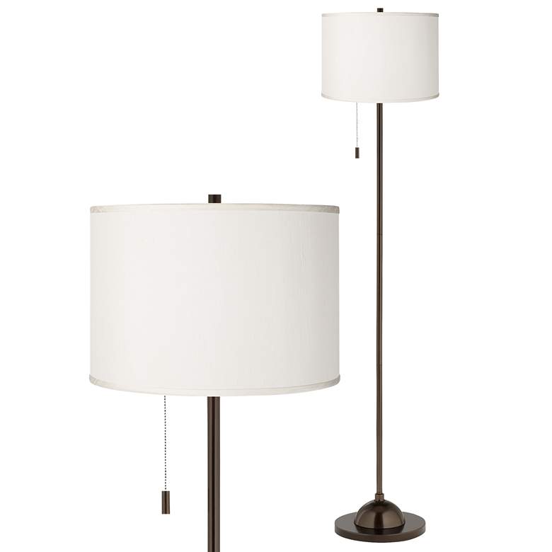 Image 1 Possini Euro 62 inch Cream White Faux Silk and Bronze Club Floor Lamp