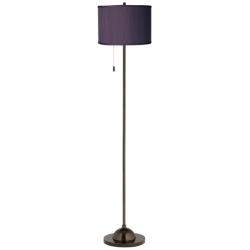 Possini Euro 62&quot; Eggplant Purple Faux Silk Bronze Club Floor Lamp