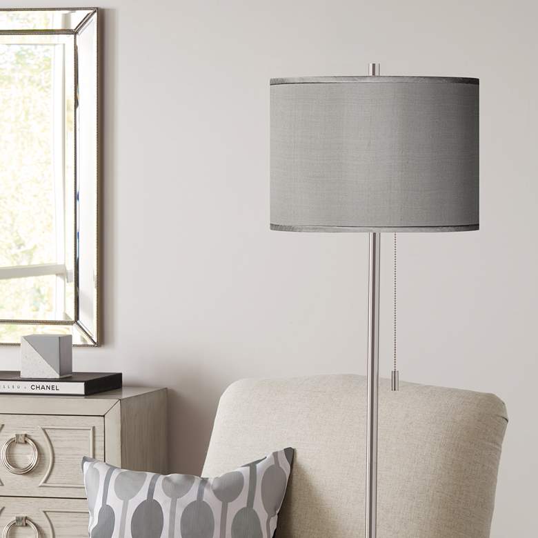 Image 1 Possini Euro 62" Gray and Brushed Nickel Pull Chain Floor Lamp