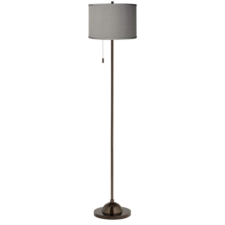 Image 2 Possini Euro 62" High Gray Faux Silk Bronze Club Floor Lamp