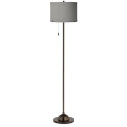 Possini Euro 62&quot; High Gray Faux Silk Bronze Club Floor Lamp