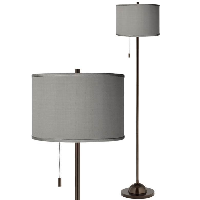 Image 1 Possini Euro 62 inch High Gray Faux Silk Bronze Club Floor Lamp