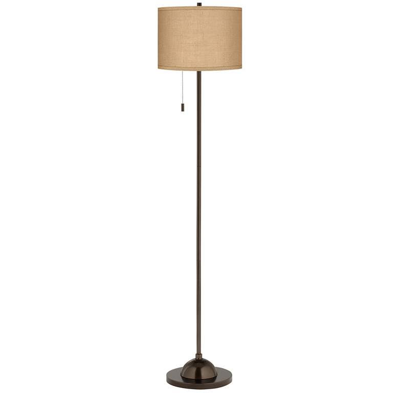 Image 2 Possini Euro 62 inch High Woven Burlap Modern Bronze Club Floor Lamp
