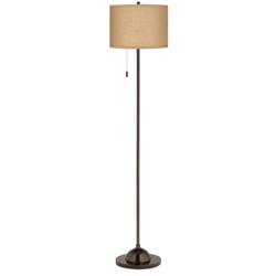 Possini Euro 62&quot; High Woven Burlap Modern Bronze Club Floor Lamp