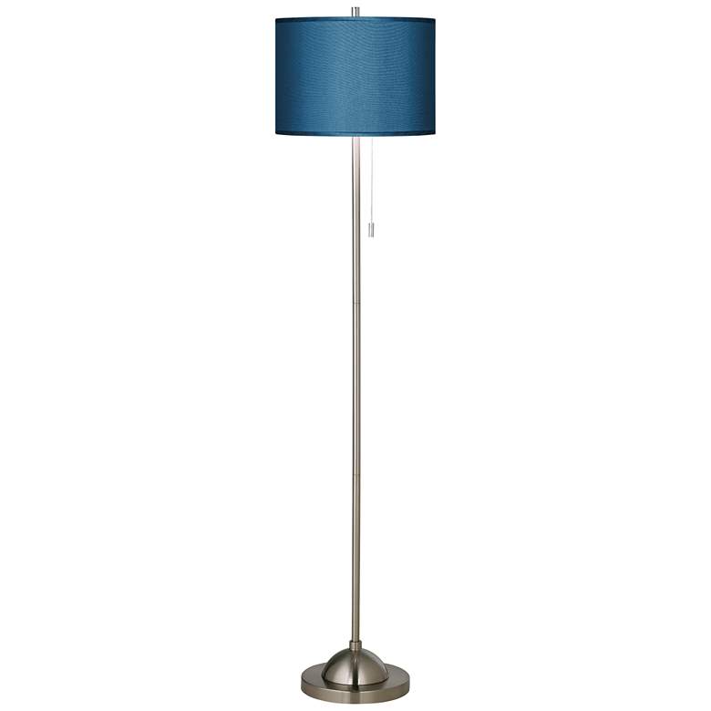 Image 2 Possini Euro 62 inch Modern Nickel Floor Lamp with Handcrafted Blue Shade