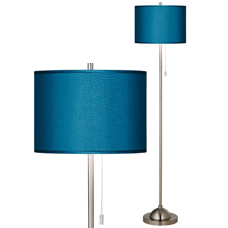 Image 1 Possini Euro 62 inch Modern Nickel Floor Lamp with Handcrafted Blue Shade