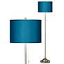 Possini Euro 62" Modern Nickel Floor Lamp with Handcrafted Blue Shade